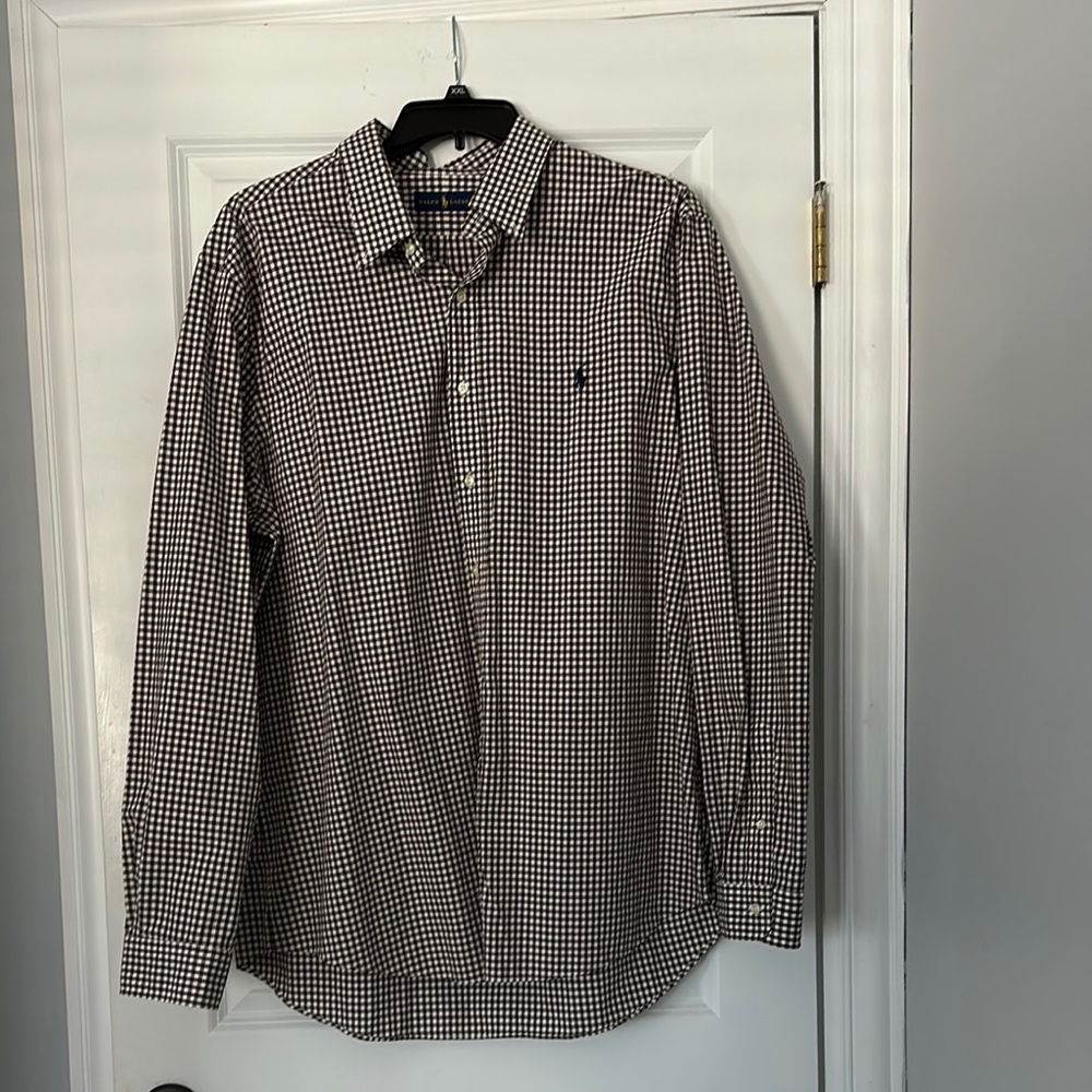 Ralph Lauren Brown and White Checkered Shirt